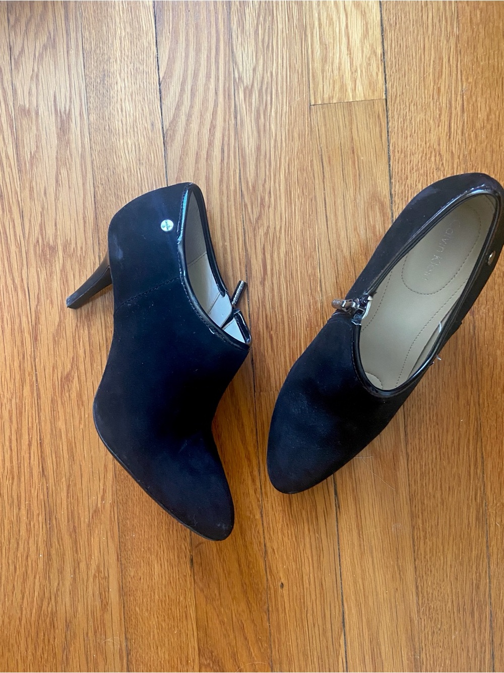 Calvin Klein Black Suede Pointed-Toe Ankle Booties
